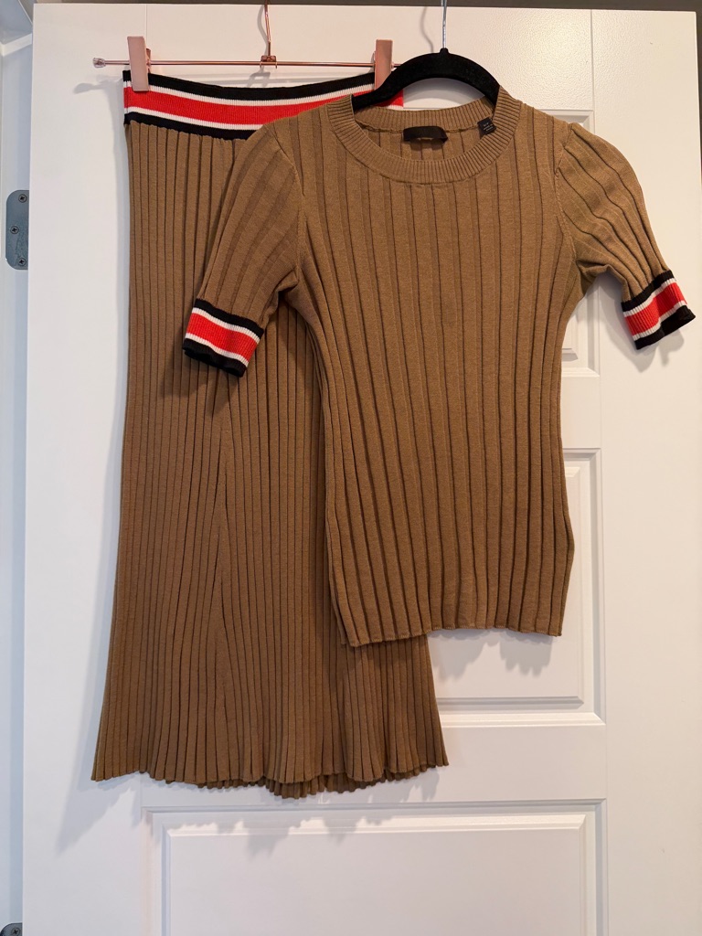 Revolve Atm Cashmere Silk Blend Rib Knit Sporty Crew Neck Skirt Set Size Small